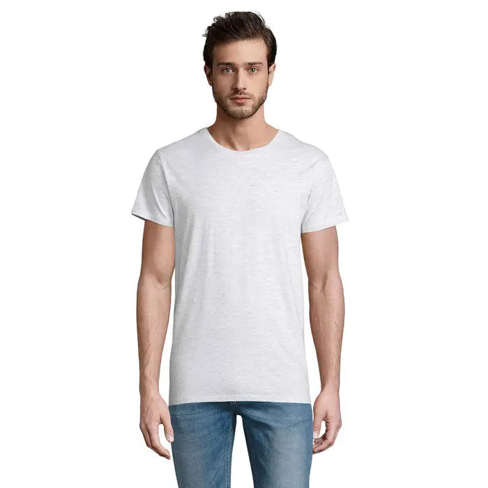 Tricou bărbați crusader 150g alb melanj din bumbac cu guler rotund clasic și mâneci scurte