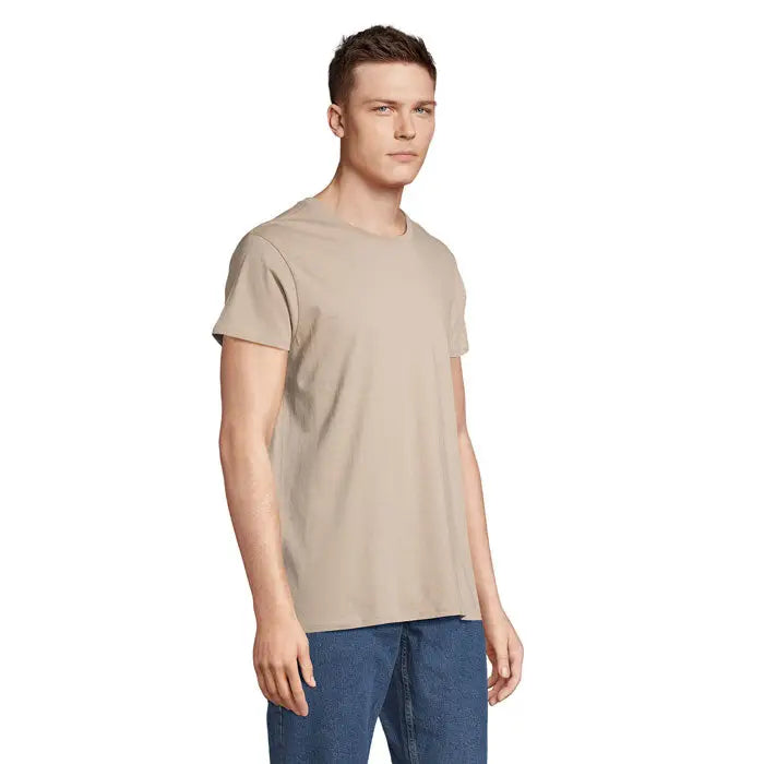 Tricou bărbați crusader 150g bej cu mâneci scurte și guler rotund din bumbac simplu