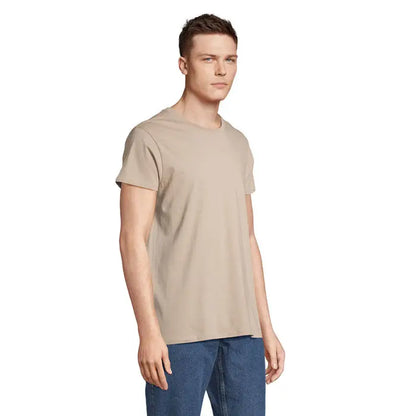 Tricou bărbați crusader 150g bej cu mânecă scurtă și guler rotund din bumbac fin