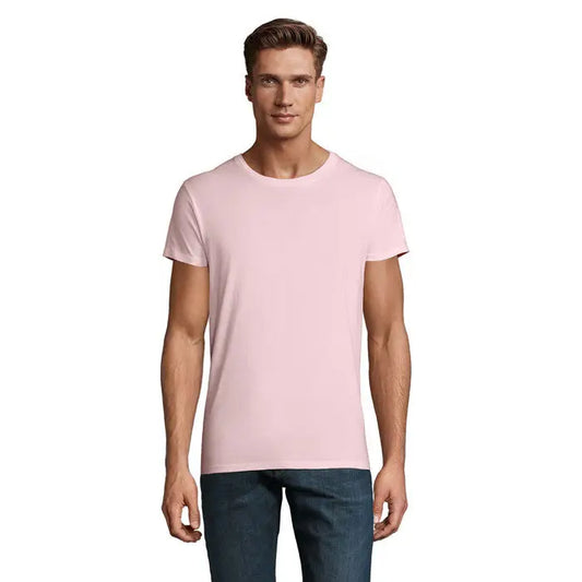 Tricou bărbați Crusader 150g moale roz deschis din bumbac simplu cu guler rotund clasic și mâneci scurte
