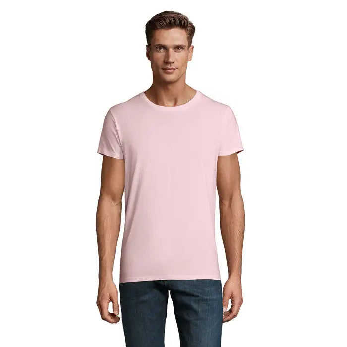 Tricou barbatii crusader 150g din bumbac simplu roz deschis cu gat rotund clasic si maneci scurte