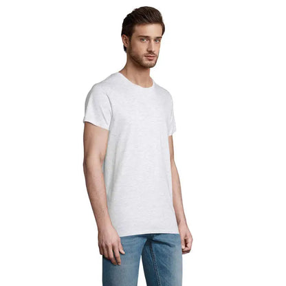 Tricou bărbați crusader 150g din bumbac alb melanj cu croială slim fit și guler rotund clasic
