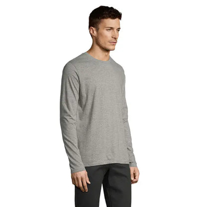 Tricou bărbați lsl imperial190 gri melanj cu mânecă lungă și guler rotund din bumbac
