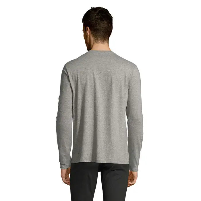Tricou barbati lsl imperial190 gri heather din bumbac cu mâneci lungi și guler rotund