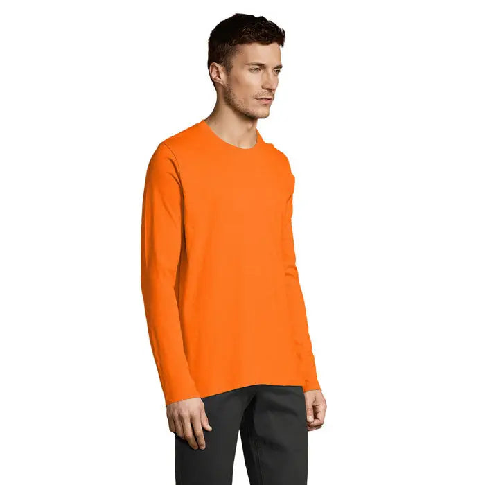 Tricou bărbați lsl imperial190 cu mâneci lungi și guler rotund, culoare portocaliu aprins, bumbac confortabil
