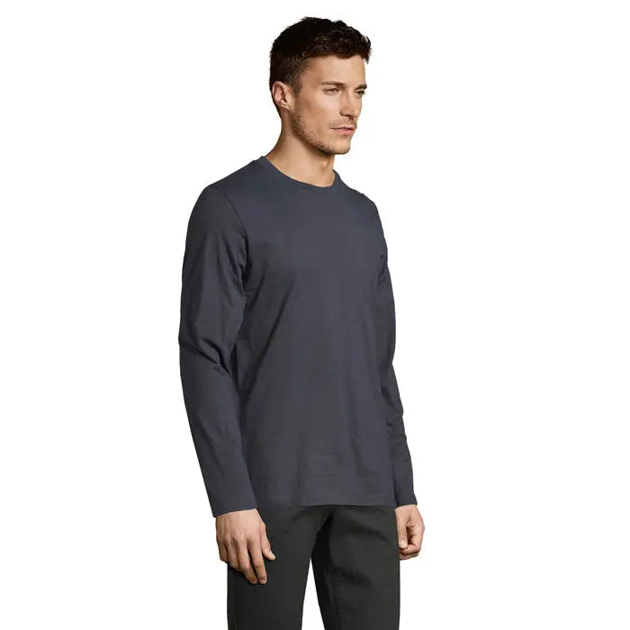 Tricou barbati lsl imperial190 slim fit din bumbac gri inchis cu maneci lungi si decolteu rotund