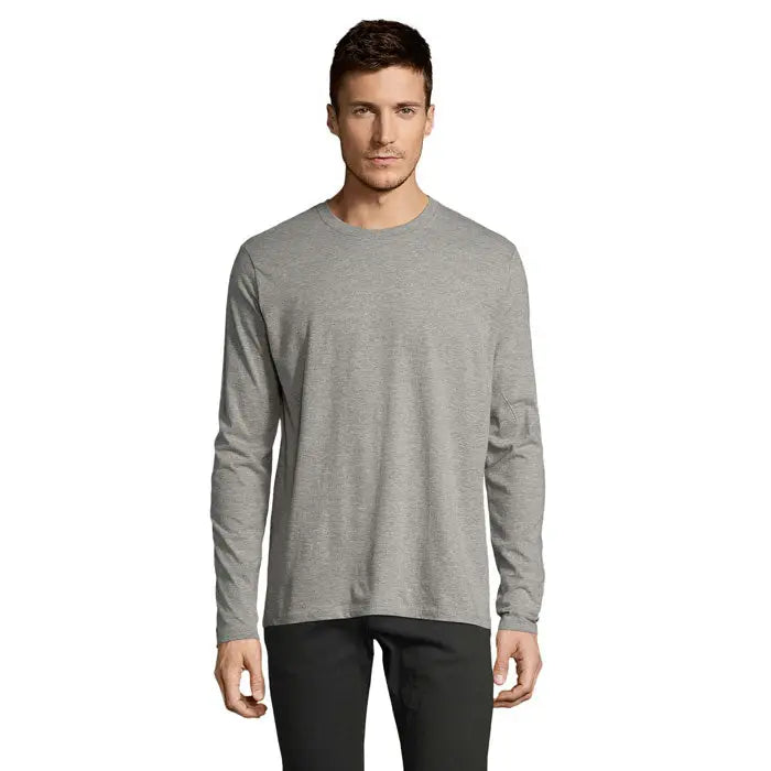 Tricou bărbați LSL Imperial190 din bumbac heather gri, mânecă lungă și guler rotund ideal pentru uz casual