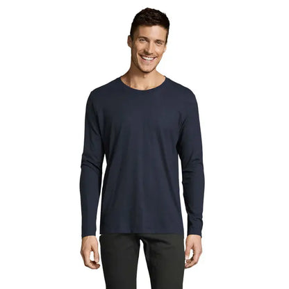 Tricou bărbătesc imperial190 albastru navy cu mâneci lungi și guler rotund din bumbac moale