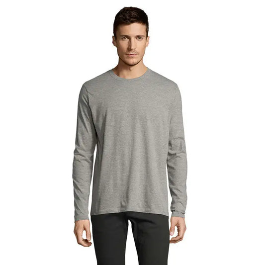 Tricou bărbați LSL Imperial190 din bumbac heather gri cu mâneci lungi și guler rotund pentru uz zilnic