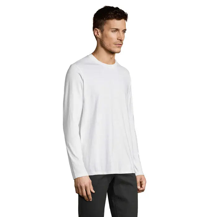 Tricou barbati lsl imperial190 alb cu maneci lungi si guler rotund din bumbac pentru uz casual