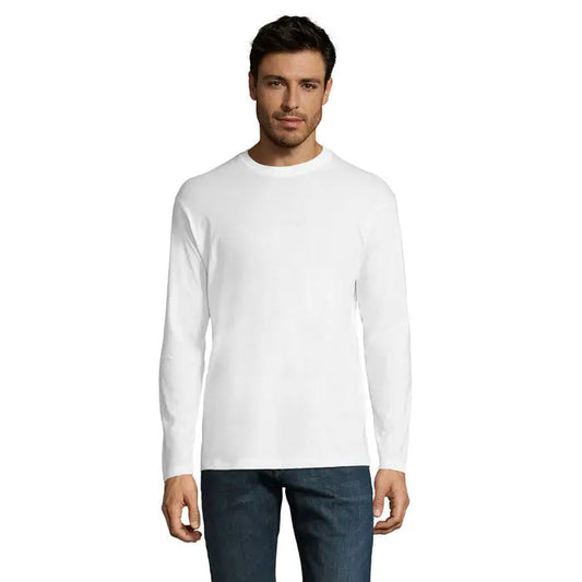 Tricou bărbați monarch 150g alb cu mânecă lungă și guler rotund din bumbac moale