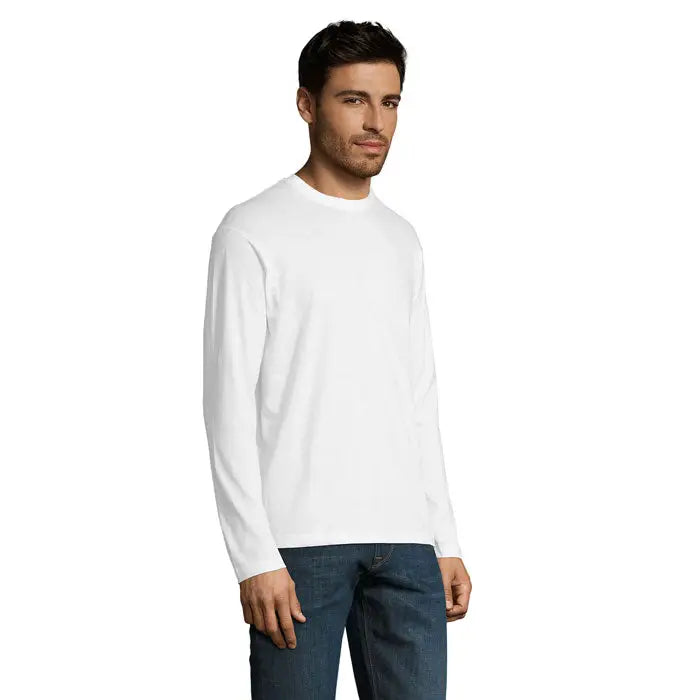Tricou bărbați monarch 150g alb cu mâneci lungi și guler rotund din bumbac pentru uz casual