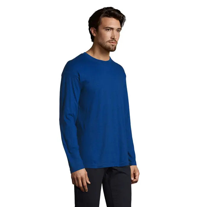Tricou bărbați monarch 150g albastru regal solid cu mânecă lungă și guler rotund din material din bumbac