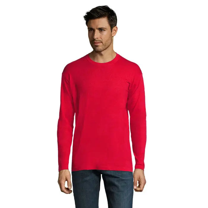 Tricou bărbați monarch 150g roșu vibrant cu mâneci lungi și guler rotund din bumbac moale
