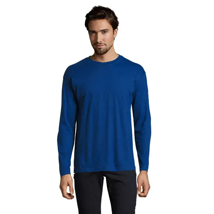 Tricou bărbați monarch 150g albastru regal cu mâneci lungi și guler rotund din material solid
