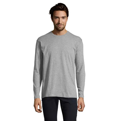 Tricou bărbati monarch 150g cu mâneci lungi gri melanj din bumbac cu decolteu rotund