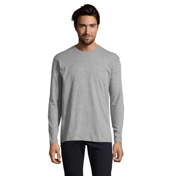 Tricou bărbătesc monarch 150g cu mâneci lungi gri melanj din bumbac pentru uz casual