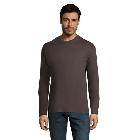 Tricou bărbați monarch 150g pulover lung gri închis din bumbac cu decolteu rotund mâneci lungi