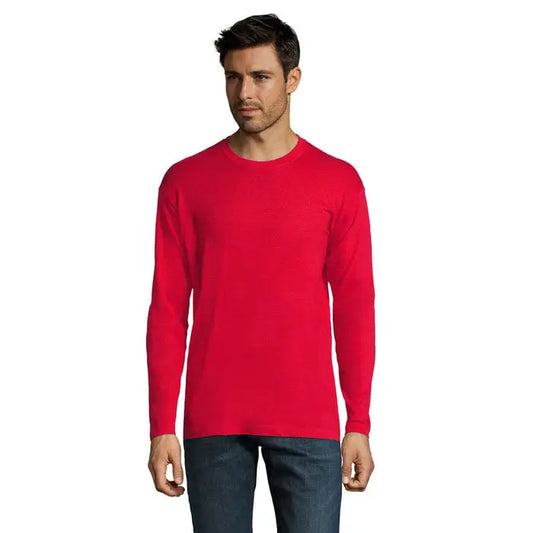 Tricou barbati monarch 150g rosu vibrant cu maneci lungi si guler rotund din bumbac moale