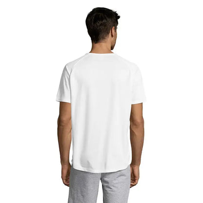 Tricou bărbați sportiv alb cu mâneci scurte și guler rotund din material confortabil pentru sport