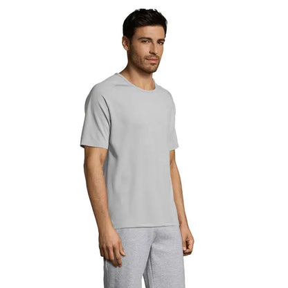 Tricou bărbați sportiv de culoare gri deschis cu mânecă scurtă și guler rotund din material ușor