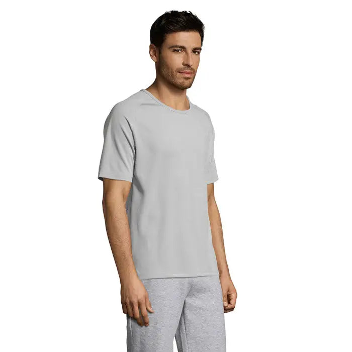 Tricou bărbați sportiv din bumbac, mânecă scurtă, guler rotund, culoare gri deschis