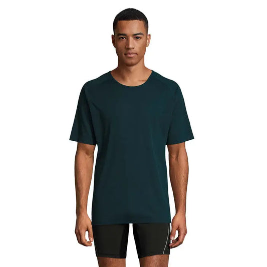 Tricou bărbați sportiv verde închis cu mâneci scurte și guler rotund ideal pentru activități casual
