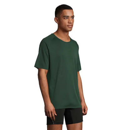Tricou bărbați sportiv verde închis cu mâneci scurte și guler rotund potrivit pentru activități sportive