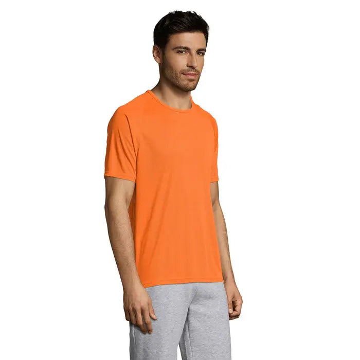 Tricou bărbați sportiv bright orange din bumbac cu mânecă scurtă și guler rotund pentru activități sportive