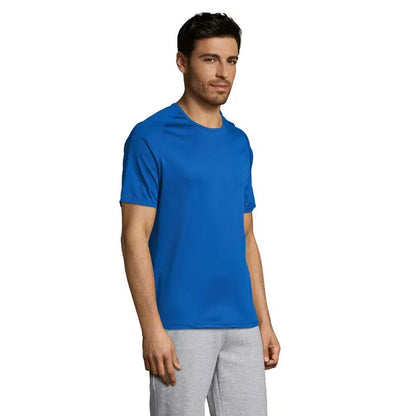 Tricou bărbați sportiv albastru deschis cu mâneci scurte și gât rotund din material confortabil