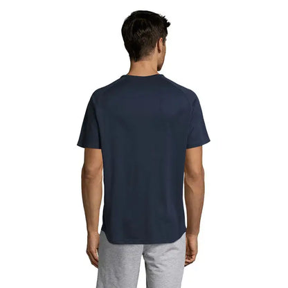 Tricou bărbați sportiv bleumarin cu mâneci scurte, guler rotund și detalii subtile la umăr