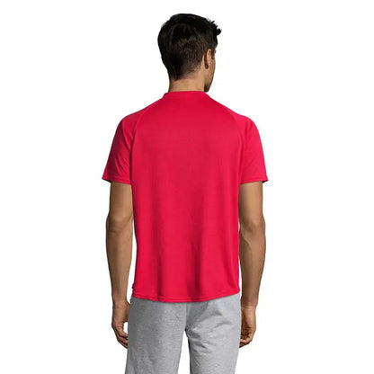 Tricou bărbați sportiv roșu vibrant cu mâneci scurte raglan și guler rotund pentru activități atletice
