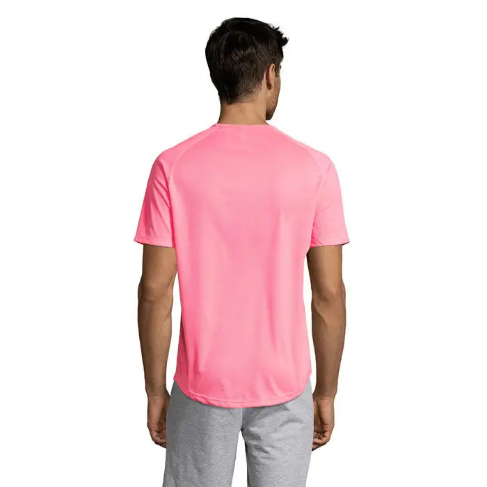 Tricou bărbați sportiv roz vibrant cu mâneci scurte din material neted și performant pentru antrenament