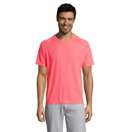 Tricou bărbați sportiv coral vibrant cu mâneci scurte și detalii subtile de cusături pentru activități sportive