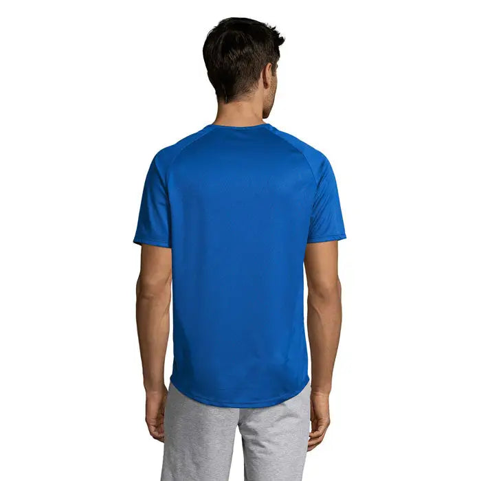 Tricou bărbați sportiv albastru cu mâneci scurte și guler rotund pentru activități sportive