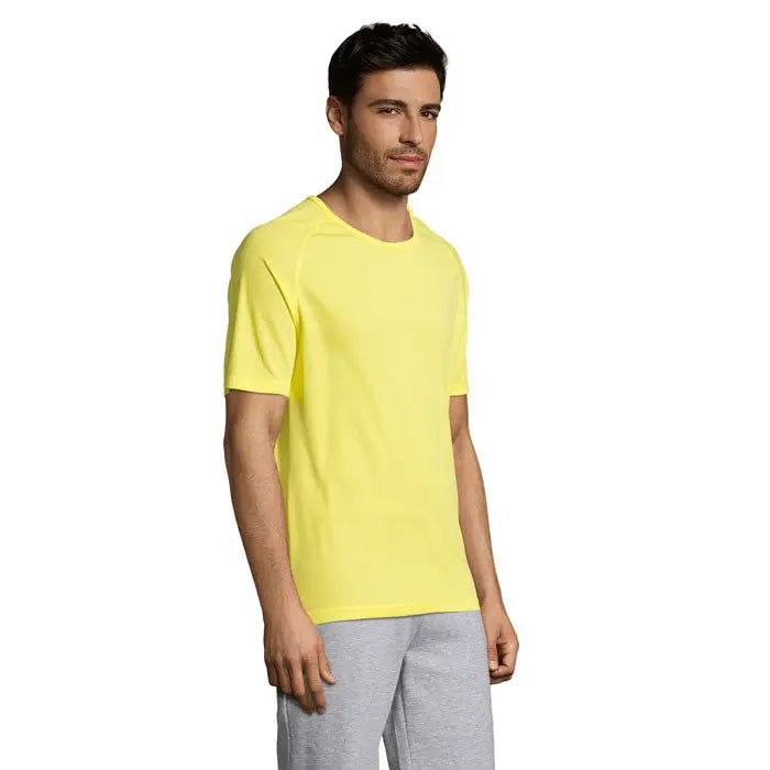 Tricou bărbați sportiv galben luminos cu mânecă scurtă pentru activități sportive din material tehnic