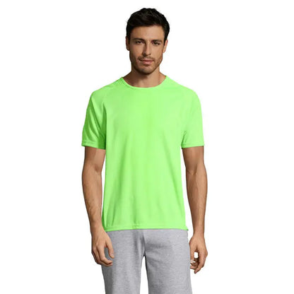 Tricou bărbați sportiv neon verde aprins cu mâneci scurte din material athletic pentru antrenament