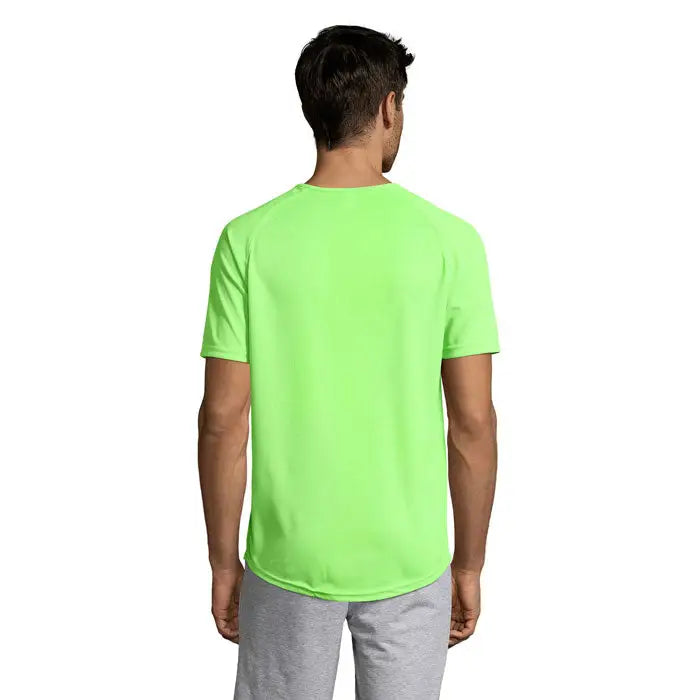 Tricou bărbați sportiv neon verde cu mâneci scurte raglan și guler rotund pentru activități sportive