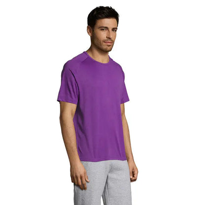 Tricou bărbați sportiv mov cu mâneci raglan și guler rotund pentru activități sportive