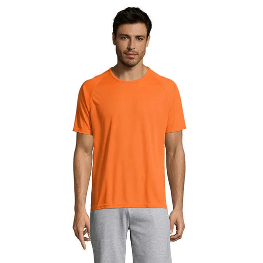 Tricou bărbați sportiv portocaliu aprins cu mâneci raglan și guler rotund pentru antrenamente