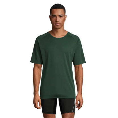 Tricou bărbați sportiv verde închis cu mâneci scurte raglan și guler rotund pentru antrenament