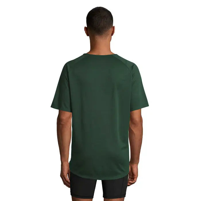 Tricou bărbați sportiv verde închis cu mâneci scurte raglan și guler rotund perfect pentru antrenamente