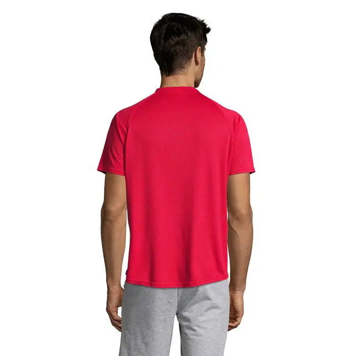 Tricou bărbați sportiv roșu vibrant cu mâneci raglan și guler rotund, croială scurtă pentru activități sportive