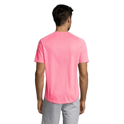 Tricou bărbați sportiv roz vibrant cu mâneci scurte din material performant neted și guler rotund