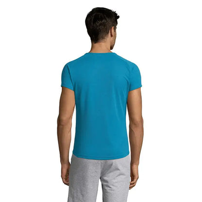 Tricou bărbați sportiv vibrant de culoare teal cu mâneci scurte și design clasic de gât rotund