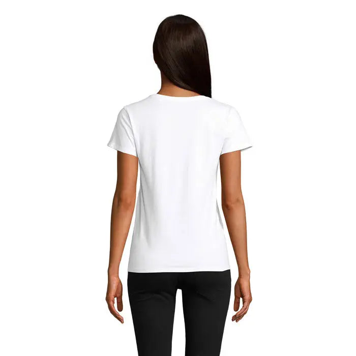 Tricou crusader femeie 150g alb cu mâneci scurte și guler simplu rotund destinat uzului casual