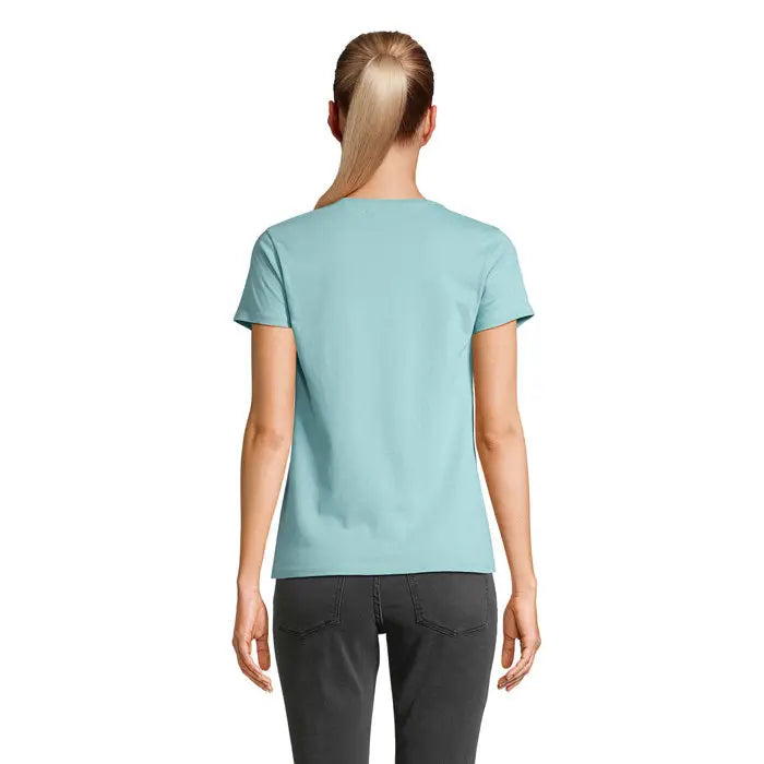 Tricou crusader femeie 150g de culoare teal cu maneci scurte si decolteu rotund simplu din material moale