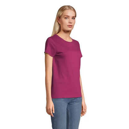 Tricou crusader femeie 150g în nuanța magenta simplu cu mâneci scurte și guler rotund din material solid