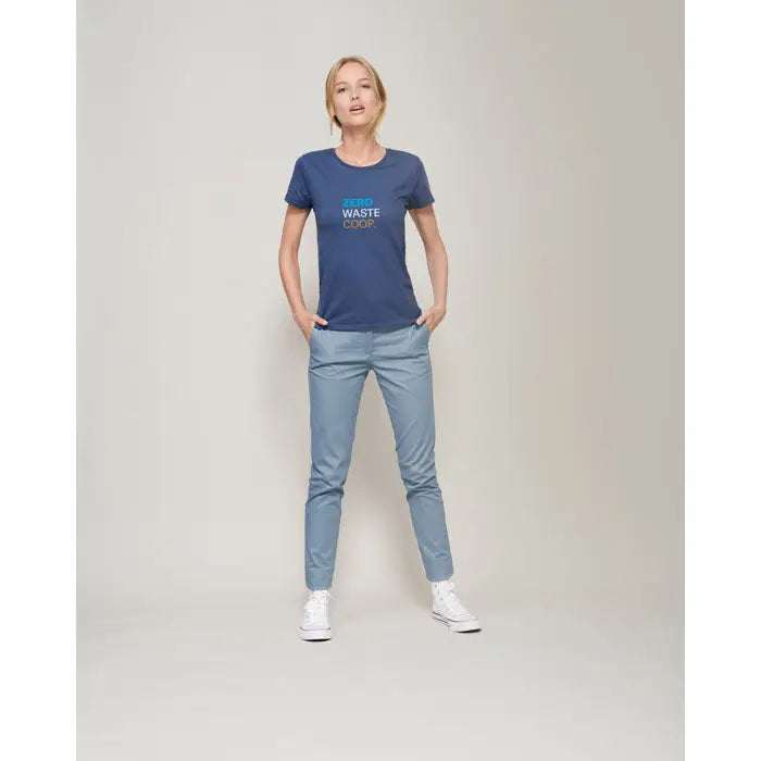 Tricou crusader femeie 150g albastru închis cu mânecă scurtă și imprimeu teal zero waste coop pe piept
