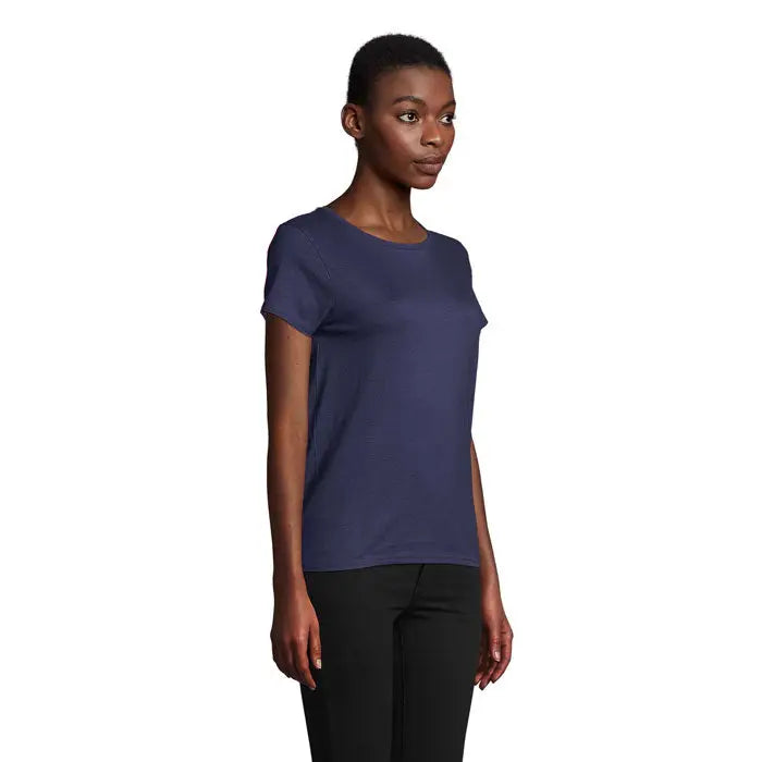 Tricou CRUSADER femeie 150g bleumarin cu mâneci scurte și guler rotund simplu din material confortabil